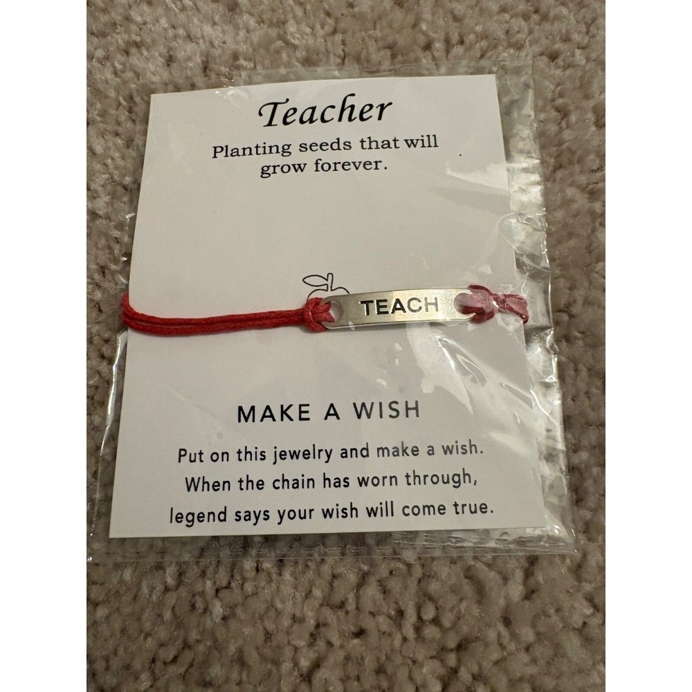 Teacher Wish Bracelet NEW With "Teach" Plate & Red Cord Teacher Gift‎